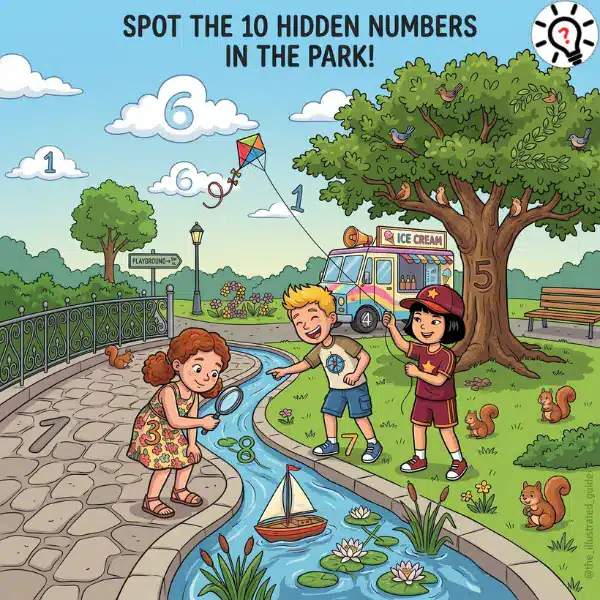 Fun Brain Teaser: Spot the 10 Hidden Numbers in the Park! Fun Brain Teaser: Spot the 10 Hidden Numbers in the Park!