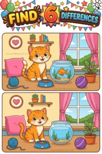 Challenge Your Eyes: Find the 6 Differences with the Cat and Fish - Puzz754 Challenge Your Eyes: Find the 6 Differences with the Cat and Fish