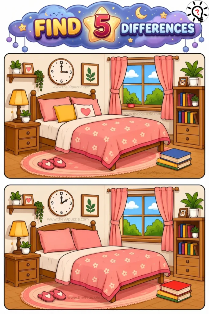 Find 5 Differences: Cozy Bedroom Puzzle Challenge Find 5 Differences: Cozy Bedroom Puzzle Challenge – Puzz756