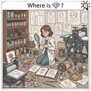 Hidden Diamond Puzzle: Can You Spot the Jewel in the Art Studio?