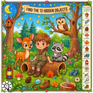 Fun Visual Puzzle: Search and Find 12 Hidden Objects – Puzz719