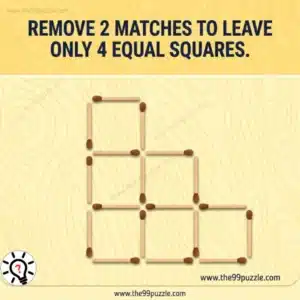 Matchstick Puzzle: Remove 2 Matches to Leave 4 Equal Squares – Puzz741